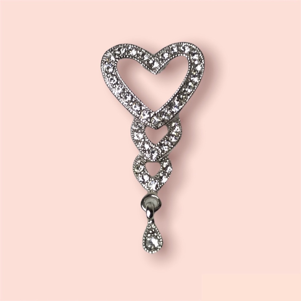 Heart Pendant Triple Hear Past Present Future‎ Clear Rhinestone Fashion Jewelry